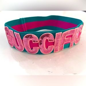New Gucci Blue/Pink Sequin Patches "GUCCIFICATION" Headband